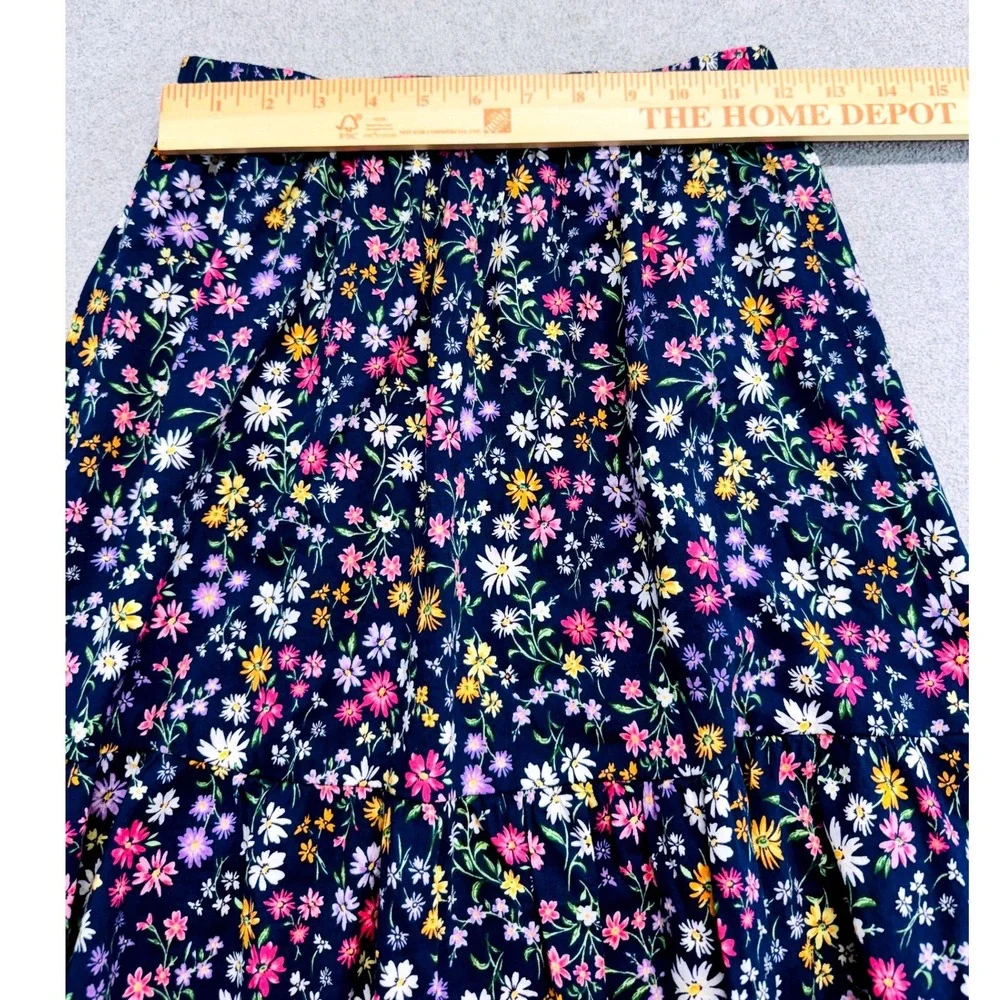 Old Navy Tiered Midi Skirt Kids Size L 10-12 Navy Blue Floral Daisy Ruffle Boho